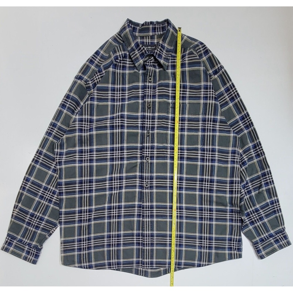 Eddie Bauer Flannel Shirt Mens XXL Plaid Long Sleeve Green Blue Yellow Heavy